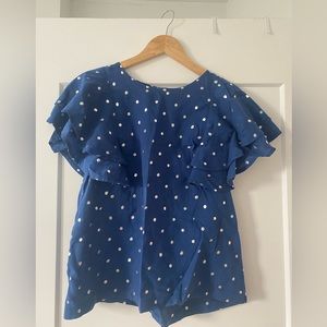 J. Crew blue flutter sleeve top